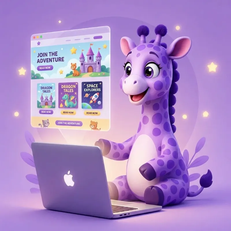 Children's author website design at Purple Giraffe Press